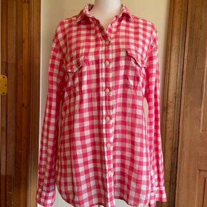 BANANA REPUBLIC Strawberry Check Linen Blend Long Sleeve Soft Wash Shirt